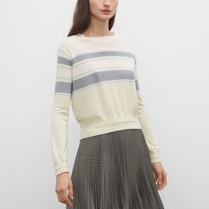 Club Monaco Cashmere Cream Striped Long Sleeve Crewneck Sweater Size Large NWT